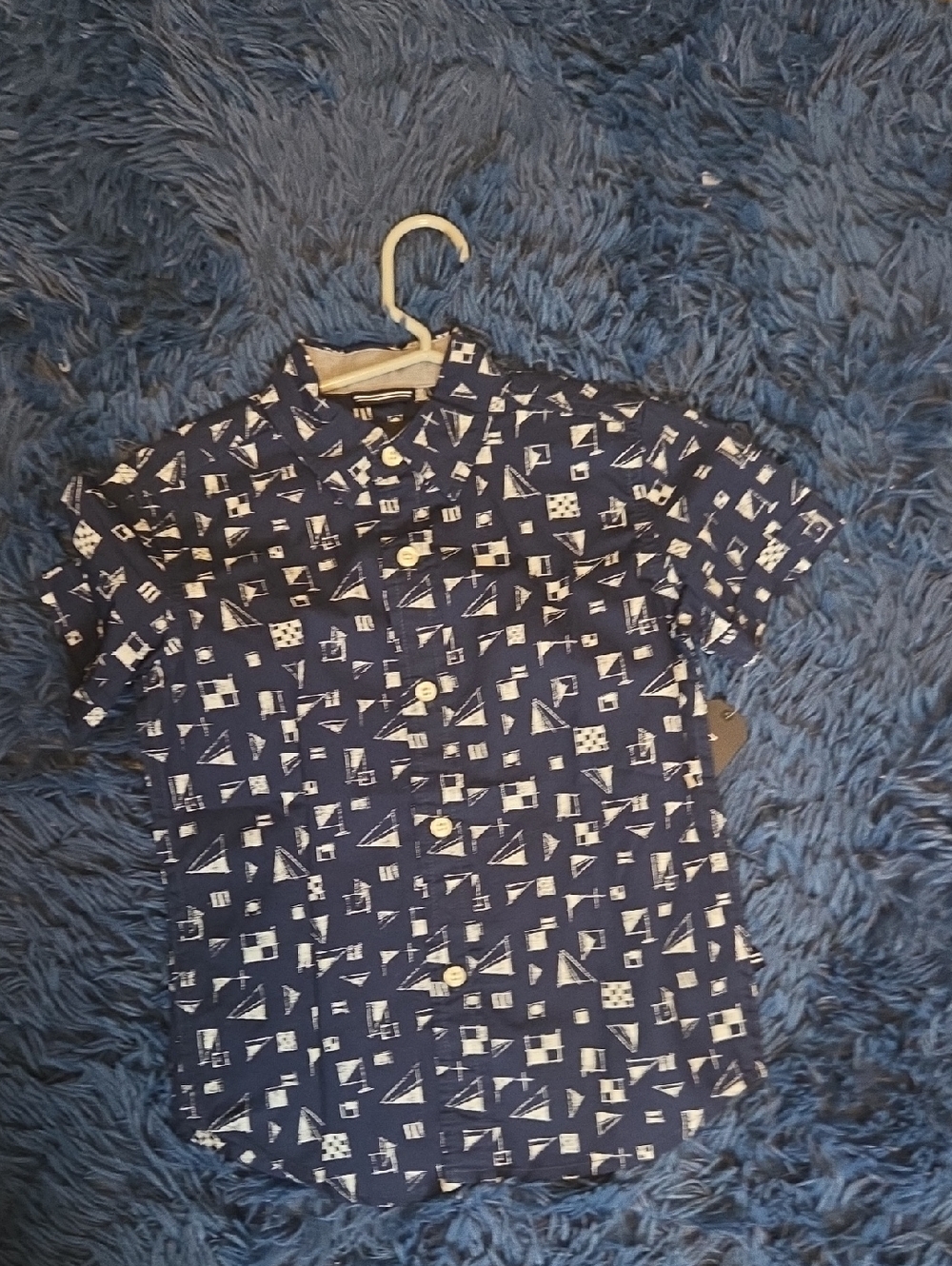 Nautica  Navy Short-Sleeve Button-Down with White Nautical Print